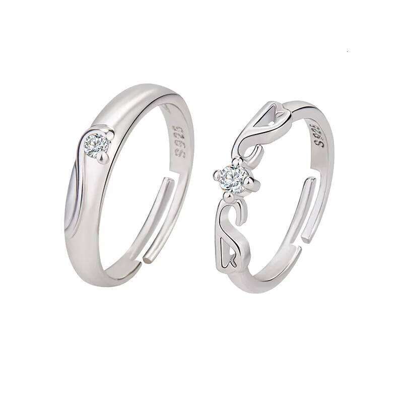 Romantic 925 Sterling Silver Angel Wings Flying By Side Couple Rings for Woman Korean Wedding Jewelry Valentine's Day Gifts W260206