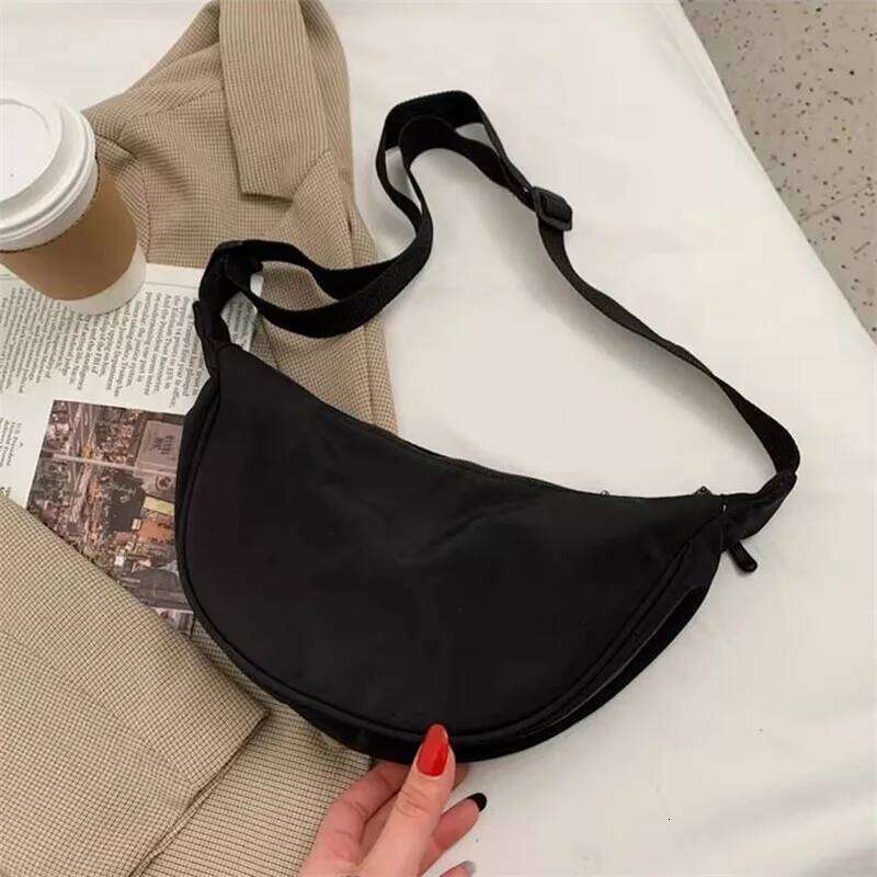 1pc Solid Color Nylon for Women Large Capacity Travel Crossbody Half Moon Daily Street Fanny Pack Waist Bag Purses and Handbags XJ260129