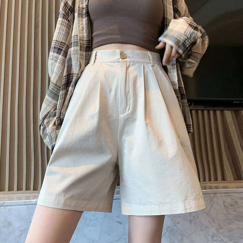 Casual Cotton Suit Shorts Women's Summer Slim Fit Thin American Wide Leg Pants with Hemming for plus Size Women XJ260206