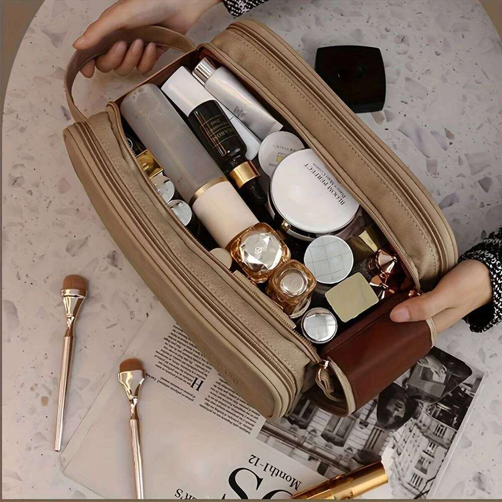 Large Capacity Cosmetic Bag Toiletries Organizer PU Leather Portable Travel Toiletry Pouch Women Makeup Storage Bags Y260206