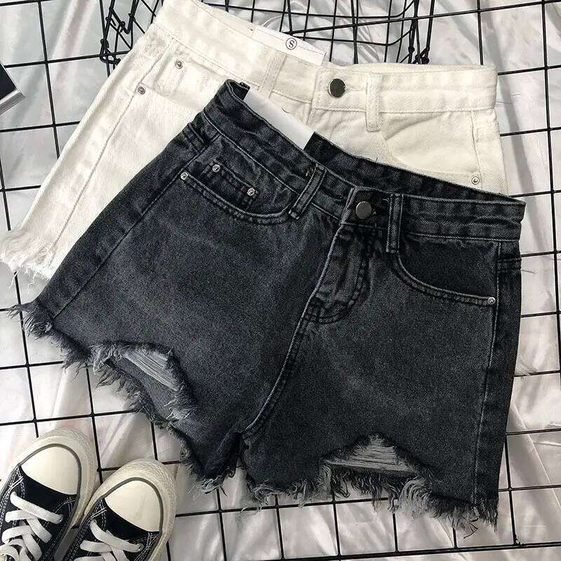 Denim Women Summer Korean Fashion Ripped Holes High Waist Short Jeans Casual Streetwear Shorts Female H260206