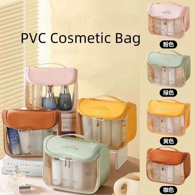 Women Transparent Waterproof PVC Cosmetic Travel Toiletry Organizer Tote with Hook Makeup Storage Bag for Holiday Gifts Y260206