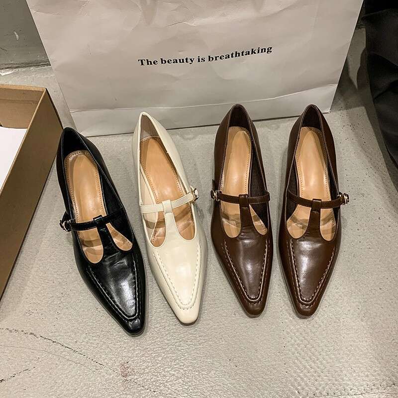 With Box White Pointed Toe Mary Jane Design Shoe Retro British Style kitten heels Elegant Fashion Shoes for Women Free Gift