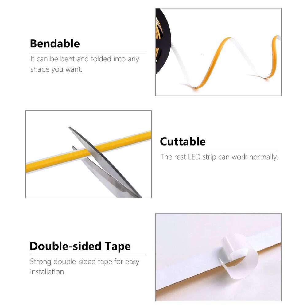 5mm Ultra Thin DC 12V COB Strip Light 320LEDs/M Flexible Ra90 Linear LED Tape Ribbon for Room Home Decor 3000K 4000K 6000K Z260206