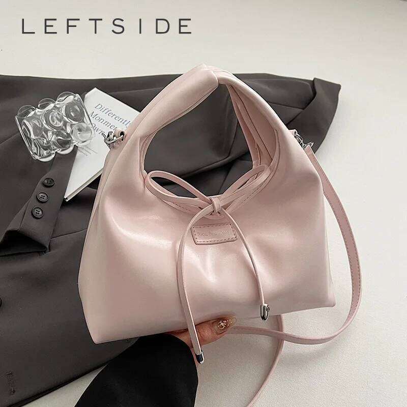 LEFTSIDE Mini PU Leather Saddle Bags Lady Crossbody Shoulder Bag for Women 2025 Spring Y2K Trend Bow Simple Handbags and Purses Y260205