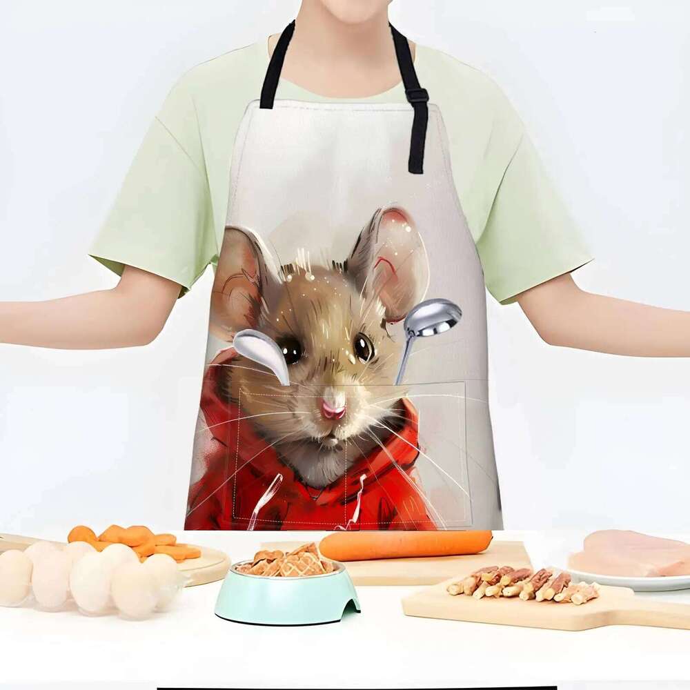 Adorable Rat Apron,Adjustable Waterproof Oxford Fabric Kitchen Apron for Men and Women, Cooking, Baking S260205