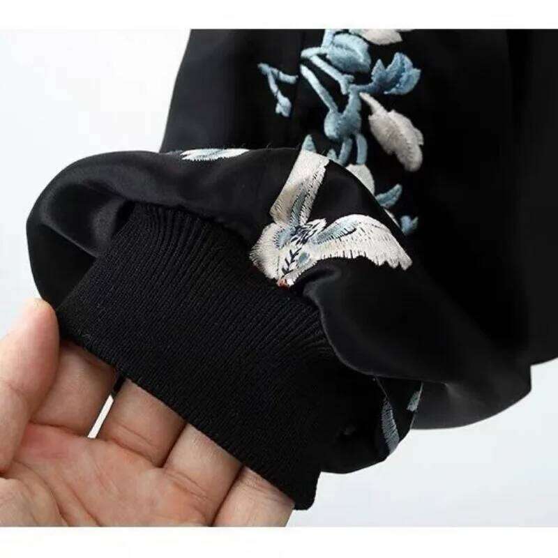 Embroidery Patchwork Jacket Women's Spring Autumn PU Leather Coat Long Sleeves Button Design Outerwear