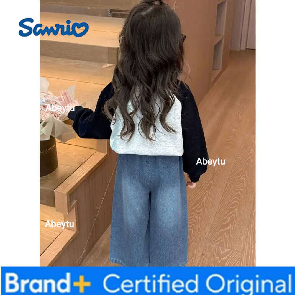 Sanrio Hello Kitty Girls' Spring/autumn Casual Jeans New Children's Stylish Fashion Korean Version Straight Wide-Leg Pants H260206