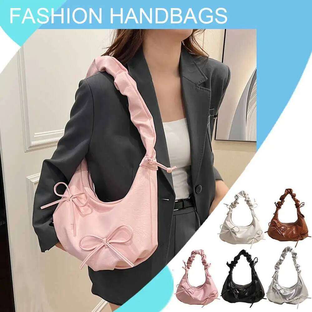 PU Leather Shoulder Bowknot Women Pleated Handbag Zipper Cloud Bubble Tote Bag for Shopping Work Travel Y260205