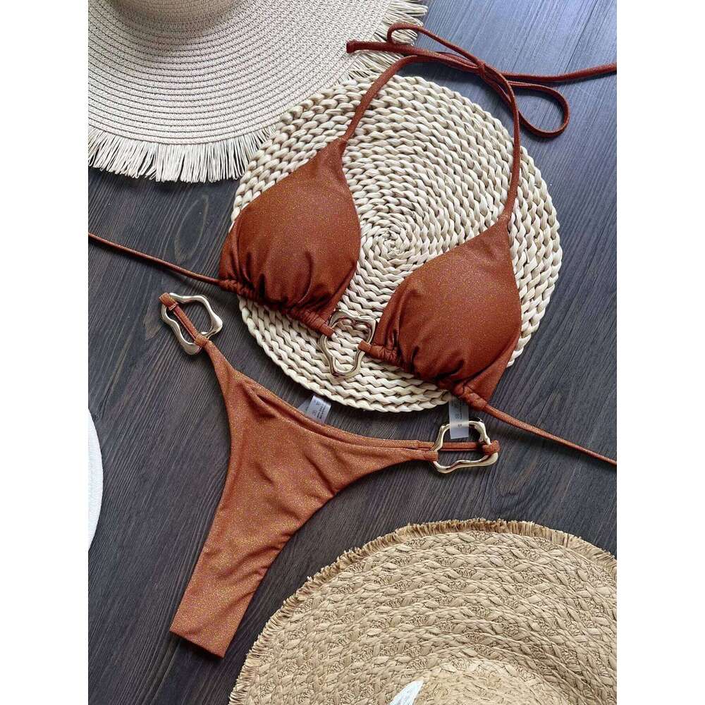 Sexy Halter Micro Bikini 2025 Women Swimsuit Solid Swimwear Thong Bikinis Set Brazilian Beach Wear Bathing Suit Biquini Female Z260206