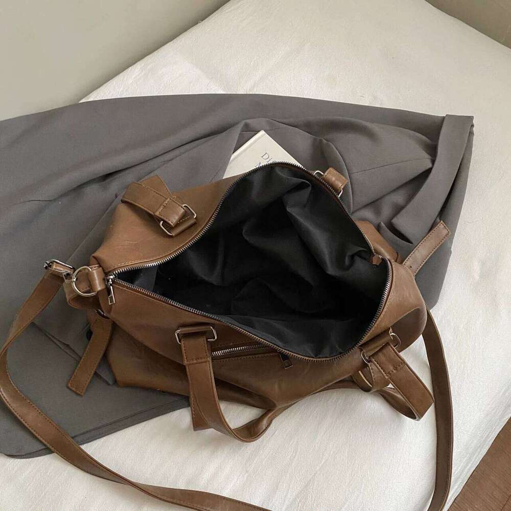 Large Capacity Tote For Women High Quality Travel Shoulder Black Brown Lady Handbag Solid Pu Leather Messenger Bag Y260205