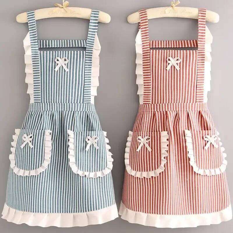 Korean Version Cotton and Linen for Women Cute Kitchen Home Cooking Breathable Fashionable Work Clothes Chef Apron S260205