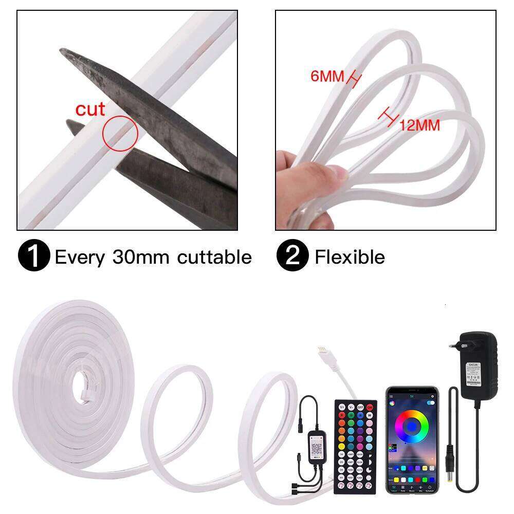 Bluetooth APP Control RGB Neon Light EU Set DC 12V TV BackLight Home Decoration Flexible Ribbon Tape Rope LED Strip Z260206