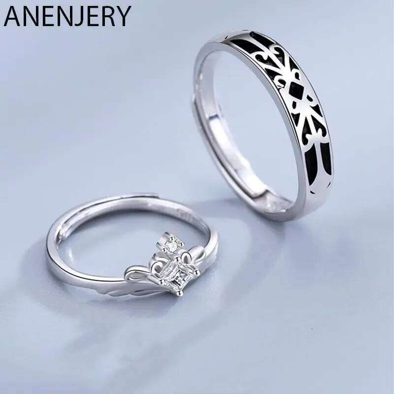 ANENJERY Sweet Romantic Shiny Zircon Couple for Women Men Moon Sun Rings Wedding Engagement Trendy Princess Jewelry W260206