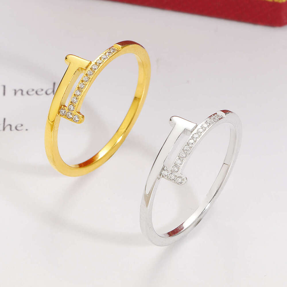 Double T Inlaid Diamond Design Cross Titanium Steel Non-fading Index Finger Knuckle Ring For Women