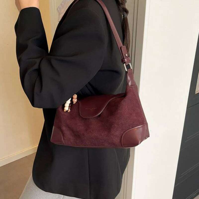 Fashion Versatile Solid Faux Suede Hobos Shoulder Autumn & Winter 2026 New Style Sense of Luxury Women's Crossbody Bags XJ260129