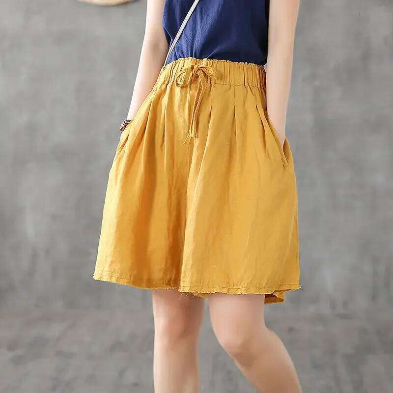 Summer Simplicity Loose Elegant Cotton and Linen High Waist Wide Leg Women Clothes Casual Appear Thin Quarter Shorts XJ260206