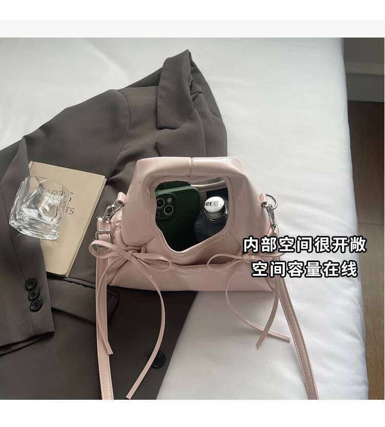 Luxury Brand PU Leather Pleated Women's Handbag Square Sweet Elegant Crossbody Boston Tote Casual Bow Bucket Shoulder Bag Y260205