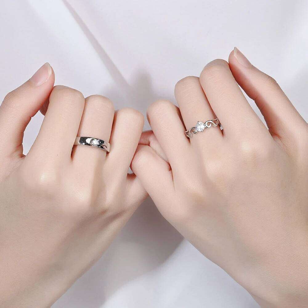 1 Pair Copper Plated Platinum Angel Wing Couple Rings Wedding Finger Jewelry Valentine Day Gift Wholesale Drop Shipping W260206