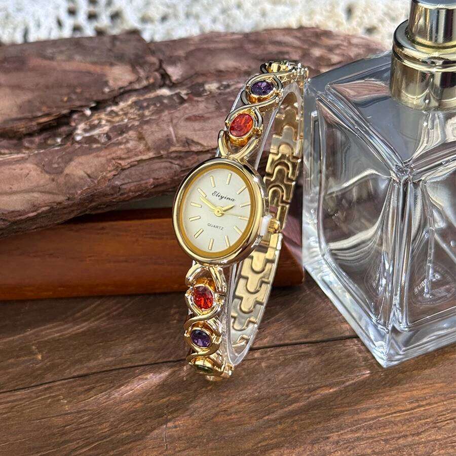 New Arrival TikTok Diamond Embedded Oval Shape Miniature Retro Rainbow Luxury Watch Elegant Compact Design Direct Sale Z260206