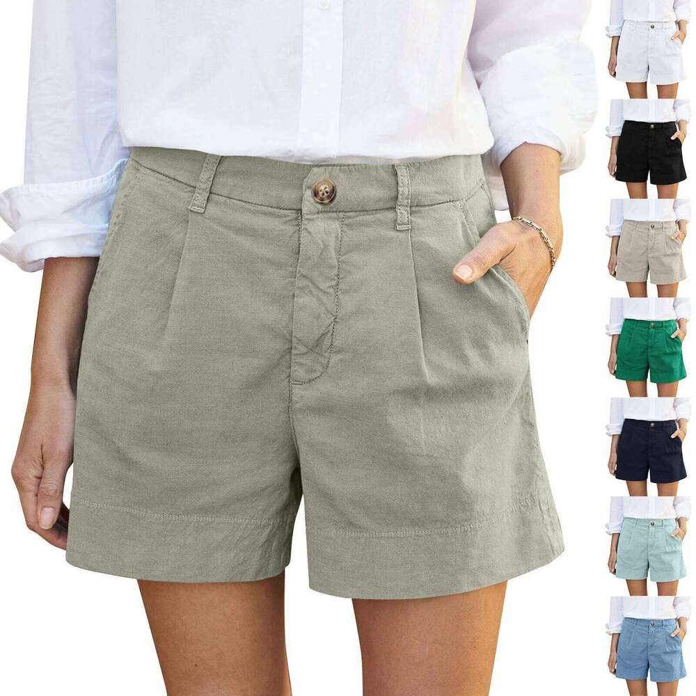 Solid Color Regular Zipper And Button High Waist Soft Stretch Twill Short Side Pockets Shorts Fashion Versatile Outdoor Pants C260206