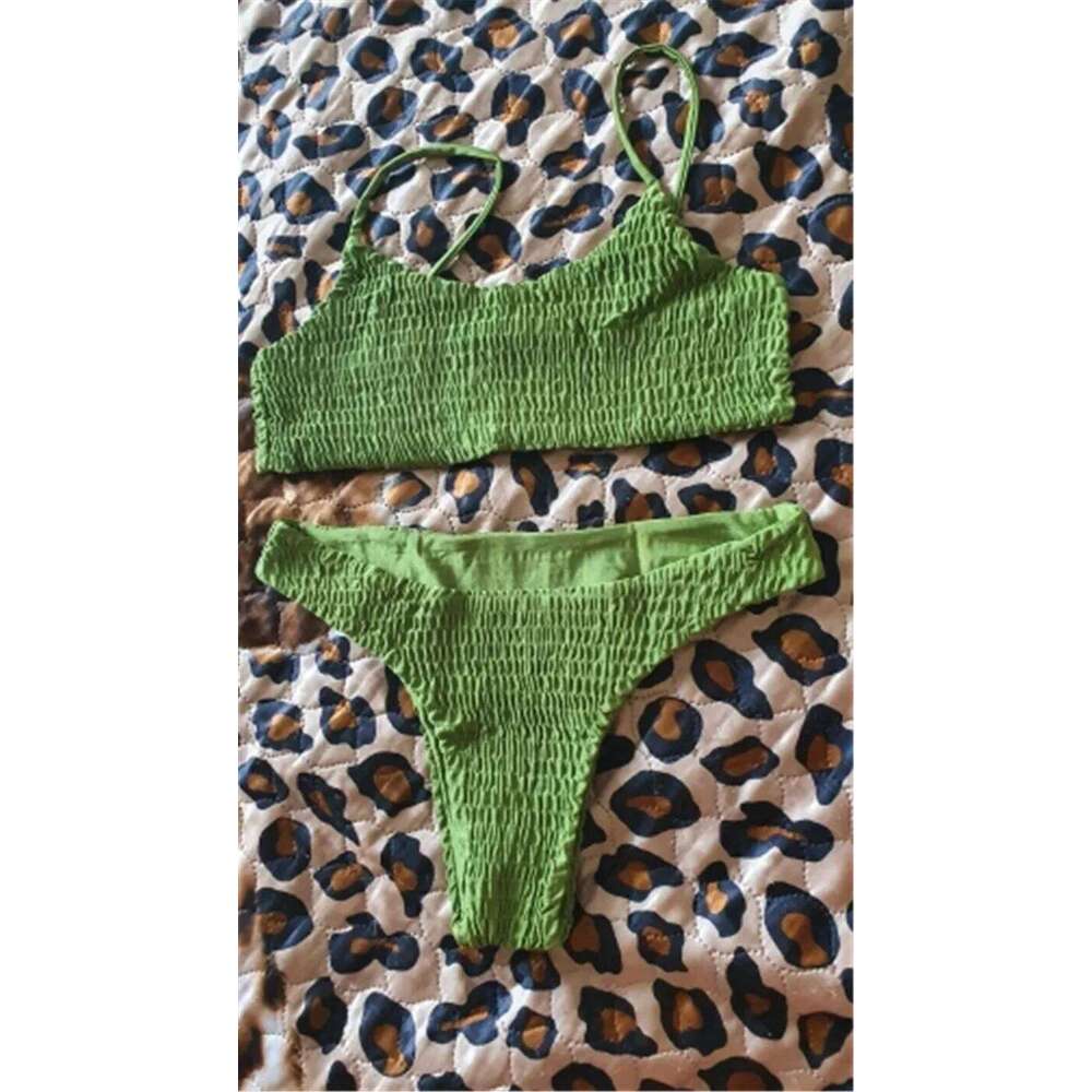 Fold Push-Up Knitting Bra Bandage Bikini Set For Women Summer Holiday Beach Bathing Suits Z260206