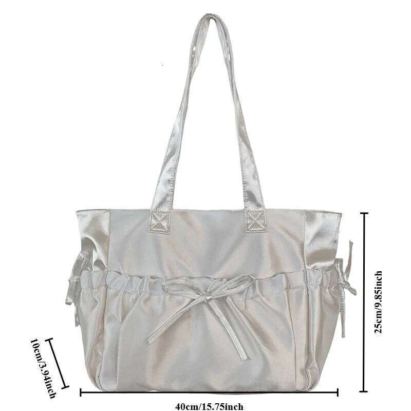 Sweet Ballet Girl Tote Ruched Bow Chic Student Preppy Style Shoulder Bag Large Capacity Cute Elegant Handbag Y260205
