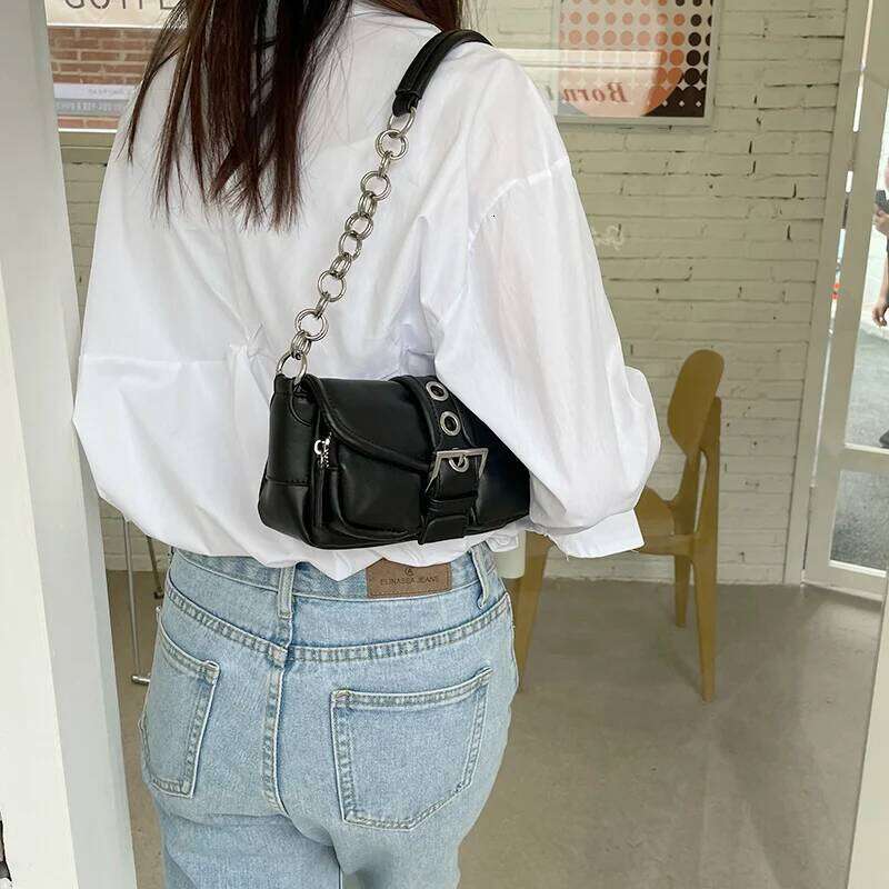 Retro Women's Chain Small Shoulder Solid Color PU Leather Ladies Underarm Bags Fashion Female Armpit Bag Tote Purse Handbags Y260205