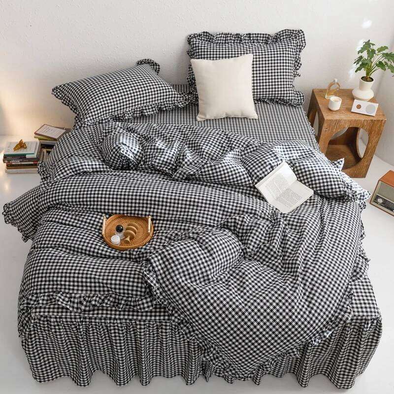 3-Piece Sheet Black Plaid Duvet Cover Set, Comfortable Bedding Set Bedspread for All Seasons XJ260206