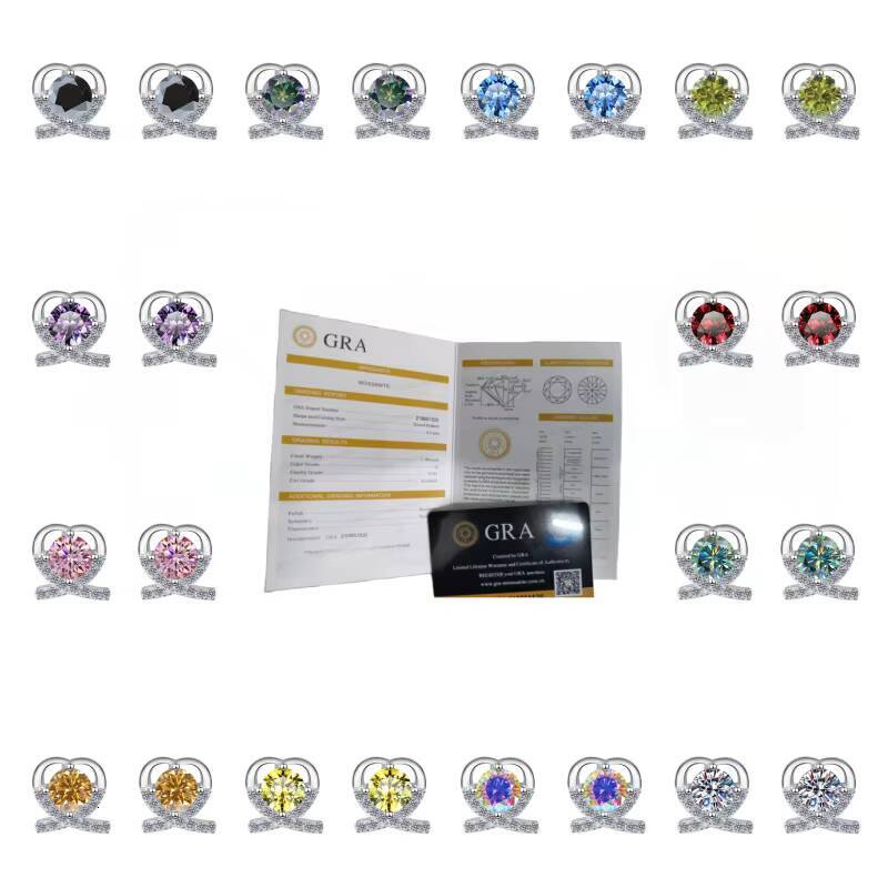 Romantic heart-shaped bow ring halo earrings S925 silver 18K gold sparkling cut moissanite women's earrings