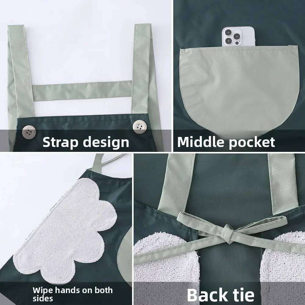 Avocado Apron Women's Kitchen Household Waterproof and Oil-proof Cooking Housework Waist Wiping Hand Strap Pocket Work Clothes S260205