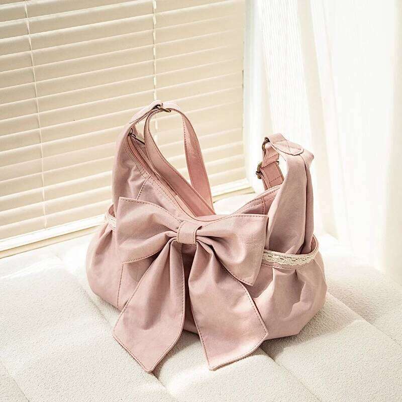 Y2k Aesthetic All Match Office Lady Crossbody Fashion Chic Lace Patchwork Bow Handbags Vintage Women Simple Shoulder Bags Y260205