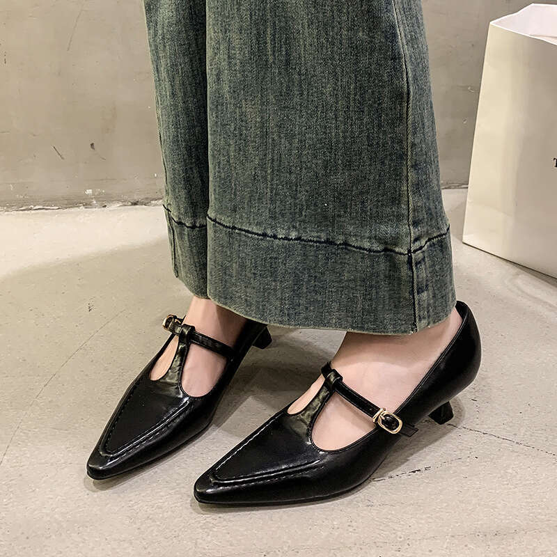 With Box White Pointed Toe Mary Jane Design Shoe Retro British Style kitten heels Elegant Fashion Shoes for Women Free Gift