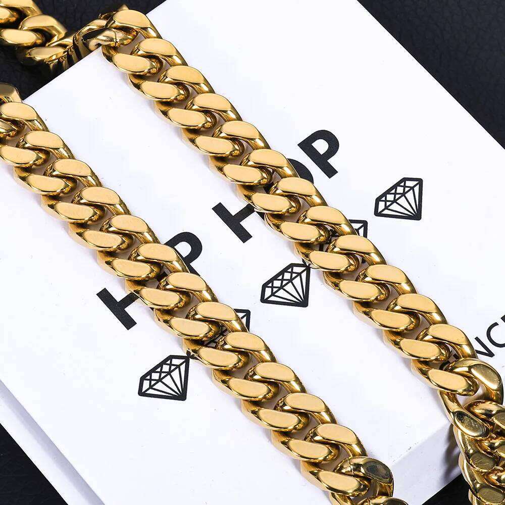 Hip hop Cuban Bracelet Men's Stainless Steel Smooth Diamond Plated 14K Gold Luxury Women's Jewelry Festival Gift 26H0206