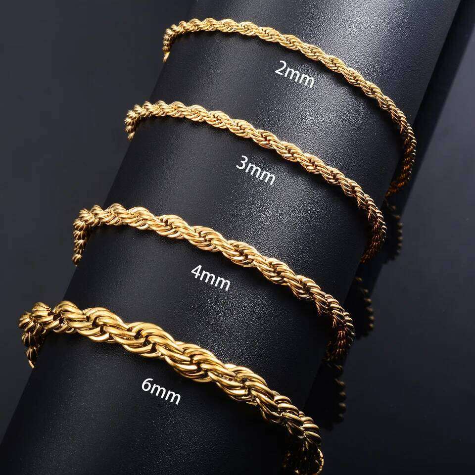 Men Stainless Steel Rope Chain Bracelet for Women Hand Bangle Gold/Silver Color Foot Ankle Anklet Jewelry Accessories DIY Gift 26H0206