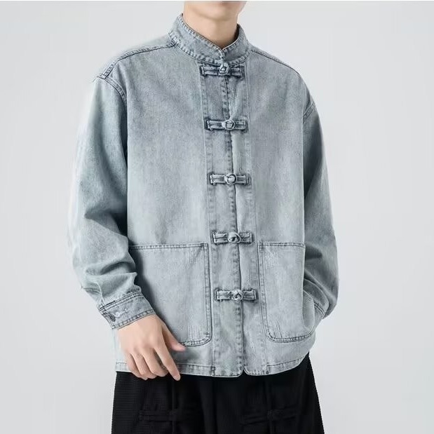 Free Shipping 2026 Spring and Autumn New Chinese Denim Jacket Men's Loose Casual Jacket Trendy Retro Top