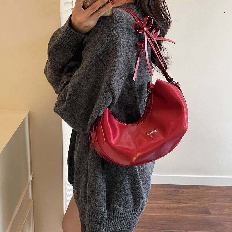 Purple Handbag Fashion Underarm For Women Trend Hobo Shoulder Black Silver Dumpling Sac A Main Bow Armpit Bag Red Y260205
