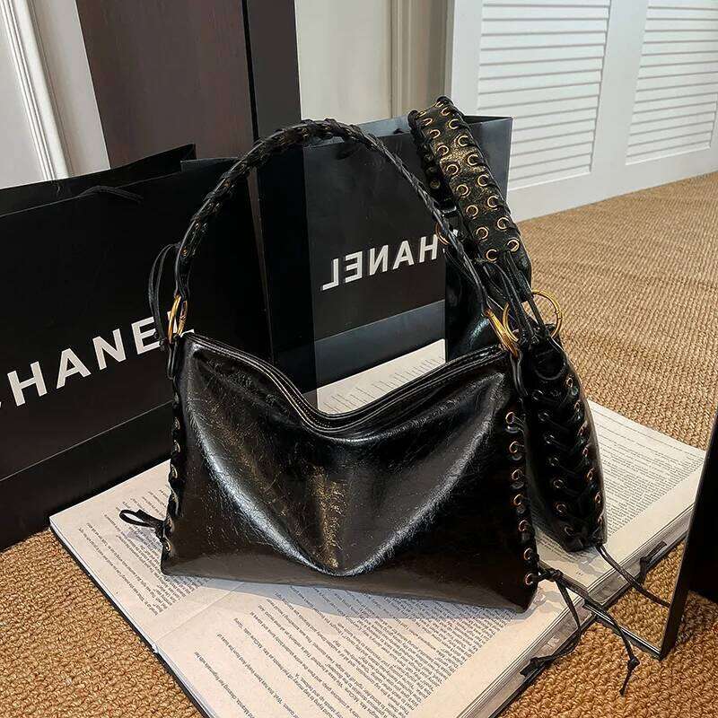 Women PU Retro Shoulder Bag Daily Woven Strap Underarm Pouch Travel Large Capacity Top-Handle Bags Luxury Designer Handbags Y260205