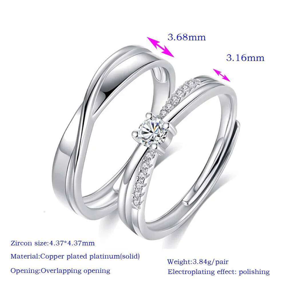 1 Pair Twist Copper Plated Platinum Resizeable Couple Rings Men Women Adjustable Overlap Opening Finger Jewelry W260206