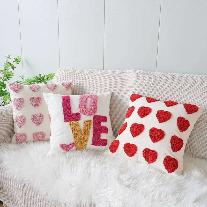 Valentines Day Embroidery Decorations Cushion Covers Heart Love Flower Pillowcase Home Decor For Couch Girlfriend Sofa Bedroom