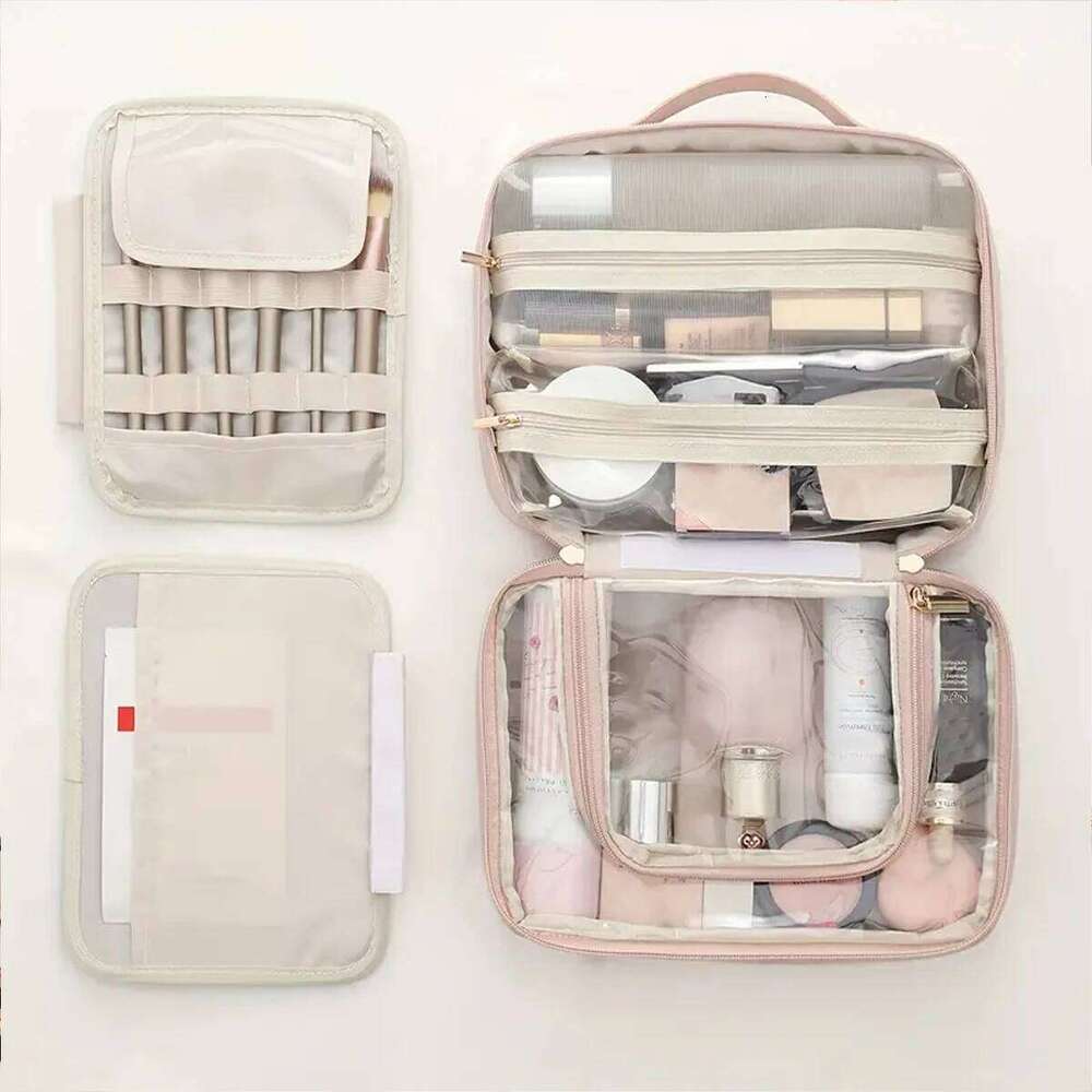 Large Capacity Makeup With Handle Simple Elegant Style Cosmetic Storage Bag Portable Travel Toiletries Organizer Y260206