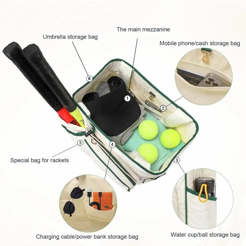 Extra-Large Tennis Tote Bag Lightweight Large Compartment Sports Bag Waterproof Multi-functional Tennis Racket Backpack Unisex 260130