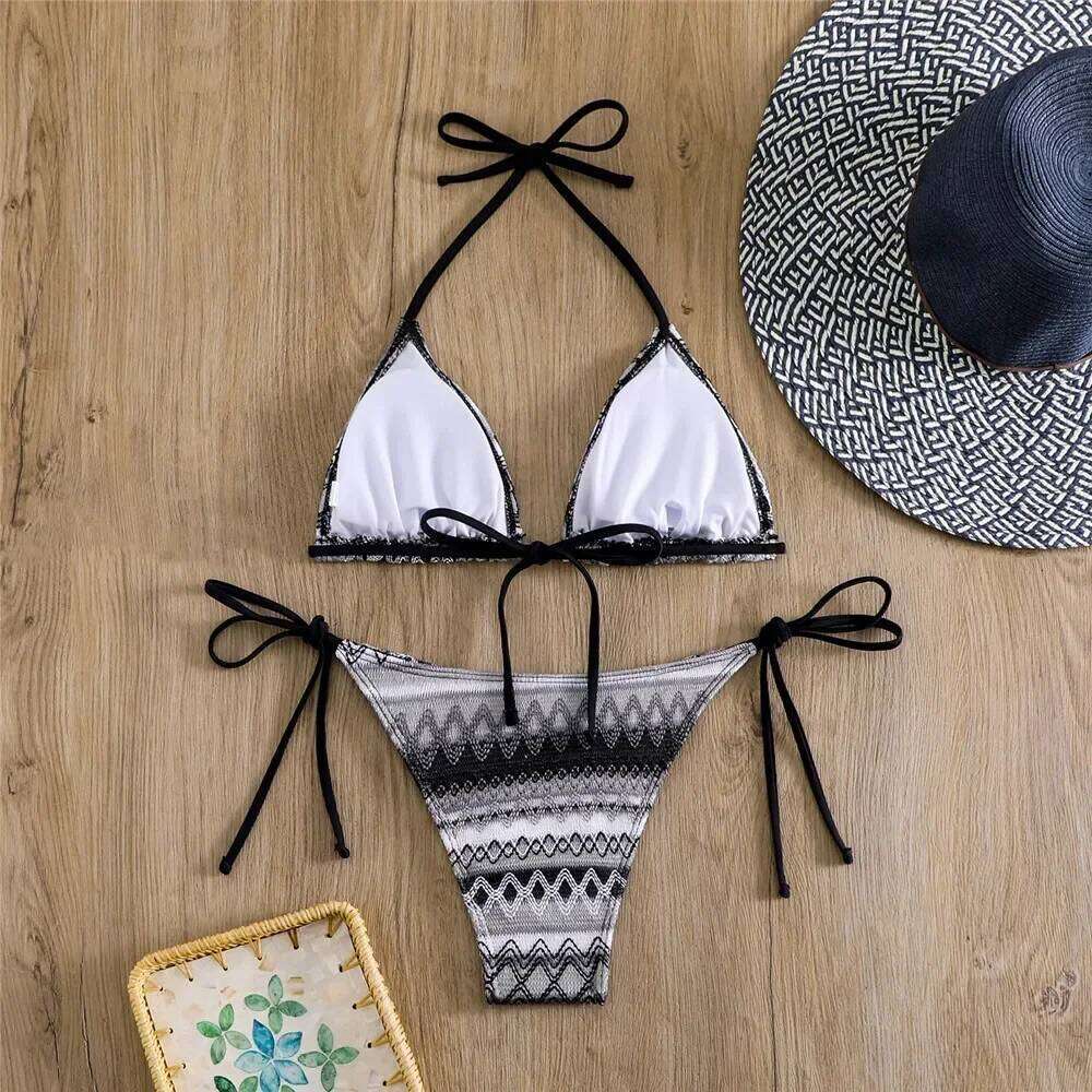 Geometry Knitted Triangle Micro Bikini Thong Mujer String Halter Swimwear Mini Sexy Swimsuit Bathing Suit for Women Bikinis Sets XJ260206