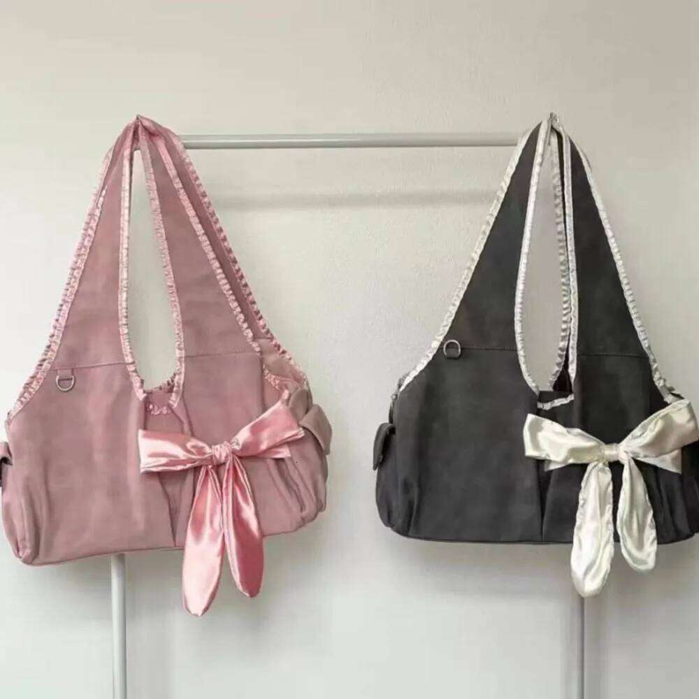 JIAERDI Harajuku Large Capacity Tote Bag Women Fairycore Aesthetic Bow Chic Grey Handbag Female Vintage Cute Shoulder Bags New Y260205