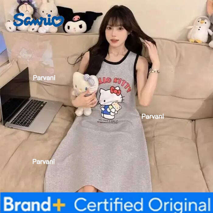 Sanrio Cute Hello Kitty Cartoon Anime Pajama Girl Summer Imitation Cotton Nightgown Can Be Worn Outside Home Clothes Comfortable Dress H260206 - view 6