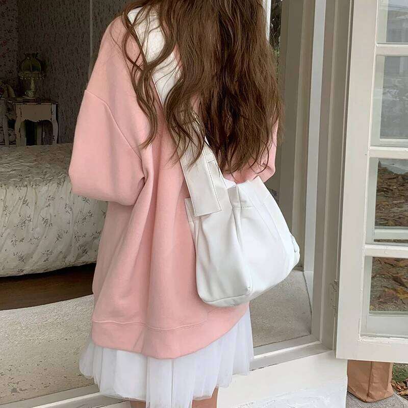 Cute Pink Shoulder for Women Soft Pu Leather Ladies Tote Purse Large Handbags Casual College Girls Book Messenger Bags Y260205