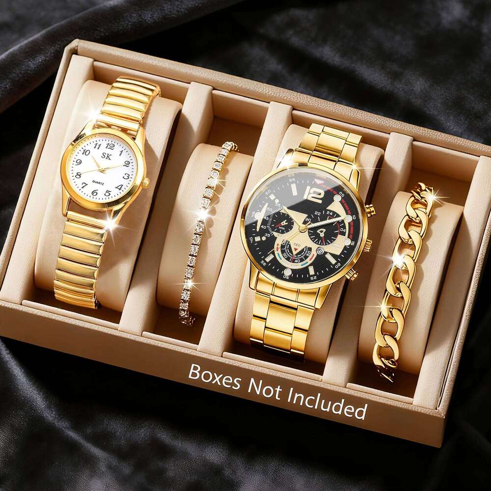 4pcs Fashion Couple's Bracelets Set Men Calendar Business Watches Ladies Elastic Band WristwatchWithout Box Z260206