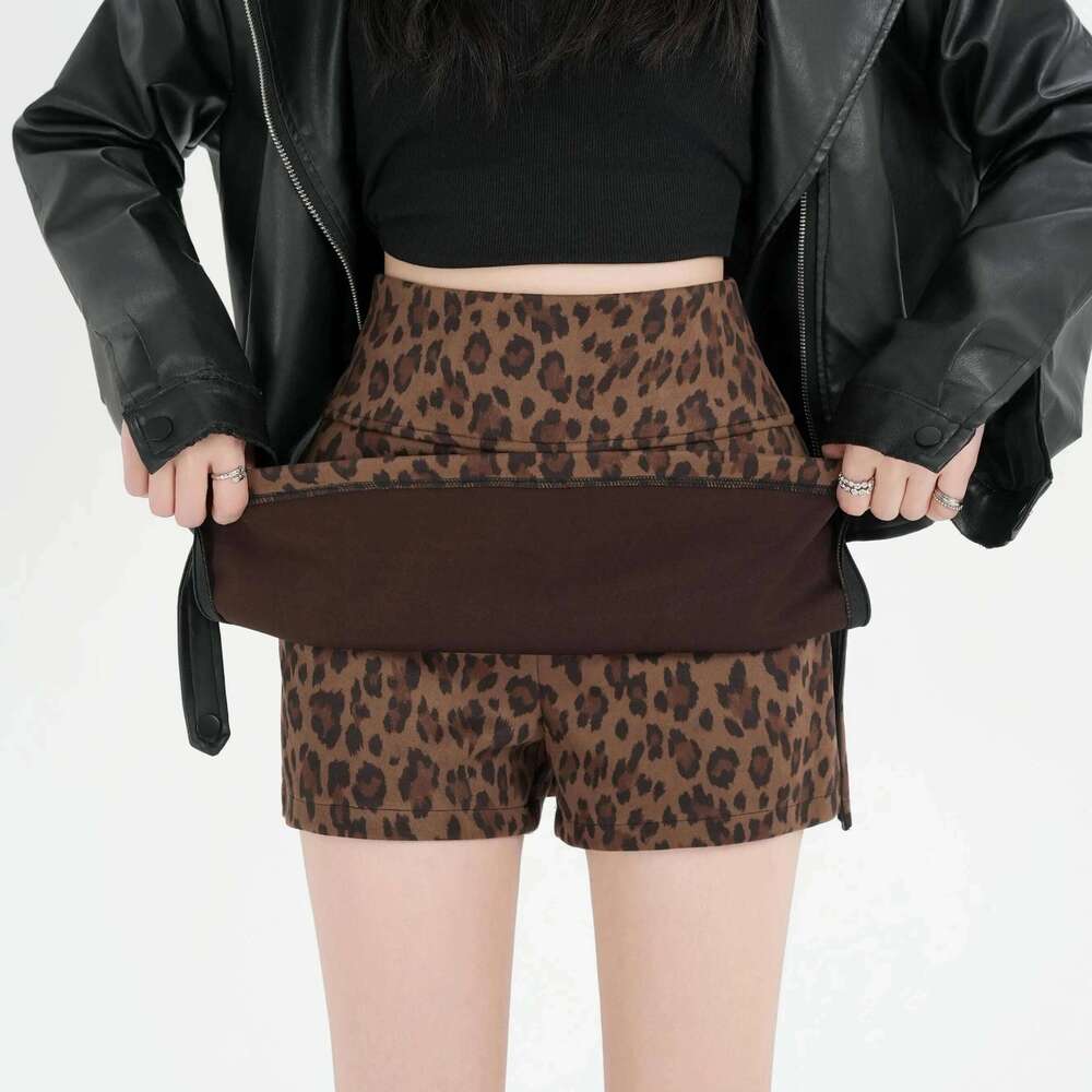 Retro Leopard Print Skirt High Waist Slim Fit A-Line Split Women's Autumn Winter New Sle Sexy Girl Anti-Light A-Word S... XJ260206