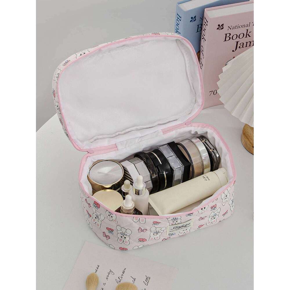 1pc/set Bunny Cherry Quilted Cute Portable Storage Bag, Multifunctional Makeup Bag Y260206