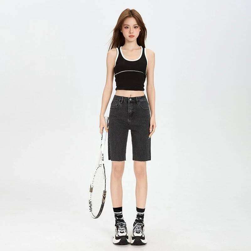 New Summer Thin Mid-length Jeans,Fashionable and Versatile Casual Straight-leg Comfortable Denim Shorts for Women. Cycling Pants C260206